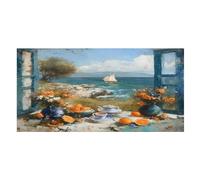 LUYYSKY Retro Colorful Orange Quick-Drying Beach Towel, Rustic Oil Painting Ocean Italian Coastal Scenery Fruit Theme Travel Vacation Single Sided Pile Bathroom Towels