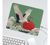 LUYYSKY Retro Japanese Animal Crane Waterproof Base Mouse Pad Modern Art Wildlife Crane Red Sun Nautical Ocean Waves Desk Accessories Decor Lightweight Mouse Pad-30 x 25 CM
