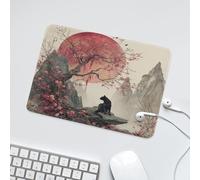 LUYYSKY Retro Japanese Mountain Non-Slip Rubber Mouse Pad Beautiful Realistic Black Cat Red Sun Mountain Cherry Blossom Mouse Pads for Computers Laptop Mouse-24 x 20CM