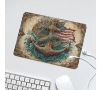LUYYSKY Retro Nautical American Flag Waterproof Base Mouse Pad Beautiful Watercolor Oil Painting Star Stripes Ocean Waves Anchor Desk Accessories Decor Lightweight Mouse Pad-24 x 20CM