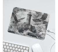 LUYYSKY Retro Nautical Lighthouse Waterproof Base Mouse Pad Beautiful Mid Century Oil Painting Nautical Ocean Waves Reef Seagull Desk Accessories Decor Lightweight Mouse Pad-24 x 20CM