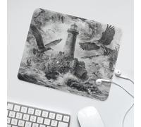 LUYYSKY Retro Nautical Lighthouse Waterproof Base Mouse Pad Beautiful Mid Century Oil Painting Nautical Ocean Waves Reef Seagull Desk Accessories Decor Lightweight Mouse Pad-30 x 25 CM