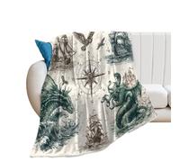 LUYYSKY Retro Nautical Old Map Flannel Blanket Bedding Sofa Decor Classic Rustic Ocean Tropical Animals Fish Bird Sailboat Compass Soft Warm Throw Blanket, 150x200 cm