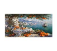 LUYYSKY Retro Oil Painting Orange Quick-Drying Beach Towel, Colorful Rustic Ocean Italian Coastal Scenery Fruit Theme Travel Vacation Single Sided Pile Bathroom Towels