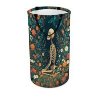LUYYSKY Retro Realistic Gothic Skull Versatile Storage Laundry Basket, Mid Century Beautiful Boho Garden Wildflowers Skull Skeloton Large Capacity Bathroom Hamper With Handle