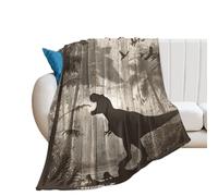 LUYYSKY Retro Rustic Ancient Dinosaur Flannel Blanket Bedding Sofa Decor Classic Wooden Jungle Animals Dinosaur Silhouette Plant Palm Tree Soft Warm Throw Blanket, 76x100 cm