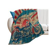 LUYYSKY Retro Rustic Antique Motorcycle Flannel Blanket Bedding Sofa Decor Realistic Vintage American Flag Ocean Animal Shark Soft Warm Throw Blanket