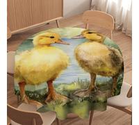 LUYYSKY Retro Rustic Cute Ducklings Waterproof Round Tablecloth Classic Colorful Spring Plant Flowers Farm Animal Duck Washable Table Cover for Kitchen-177.8" Wx177.8 L cm