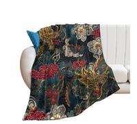 LUYYSKY Retro Watercolor Asian Dragon Flannel Blanket Bedding Sofa Decor Antique Realistic Mythical Animals Chinese Dragon Cloud Soft Warm Throw Blanket, 100x130 cm