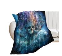 LUYYSKY Retro Watercolor Skull Octopus Flannel Blanket Bedding Sofa Decor Modern Nautical Halloween Animal Octopus Skull Skeleton Soft Warm Throw Blanket, 130x150 cm
