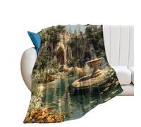LUYYSKY Romantic Rustic Antique Garden Flannel Blanket Bedding Sofa Decor Retro Realistic Spring Fountain Animal Butterfly Flowers Pattern Soft Warm Throw Blanket, 76x100 cm
