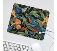 LUYYSKY Rustic 70s Colorful Floral Bird Waterproof Base Mouse Pad Watercolor Garden Flowers Green Leaves Animal Desk Accessories Decor Lightweight Mouse Pad-30 x 25 CM