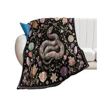 LUYYSKY Rustic Abstract Animal Snake Lightweight Flannel Blanket Mid Century Boho Moon Phase Plant Floral Pattern Cozy Soft Throw Blanket, 150x200 cm