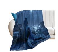 LUYYSKY Rustic Abstract Beautiful Mermaid Flannel Blanket Bedding Sofa Decor Nautical Oil Painting Full Moon Starry Sky Beach Pattern Soft Warm Throw Blanket, 100x130 cm