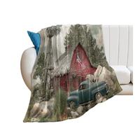 LUYYSKY Rustic Abstract Blue Tractor Flannel Blanket Bedding Sofa Decor Classic American Flag Natural Farm Windmill Barn Tractor Soft Warm Throw Blanket, 76x100 cm