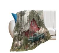 LUYYSKY Rustic Abstract Blue Tractor Lightweight Flannel Blanket Classic American Flag Natural Farm Windmill Barn Tractor Cozy Soft Throw Blanket, 130x150 cm