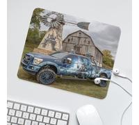 LUYYSKY Rustic Abstract Blue Truck Non-Slip Rubber Mouse Pad Classic American Farm Pine Forest Barn Windmill Old Truck Mouse Pads for Computers Laptop Mouse-30 x 25 CM