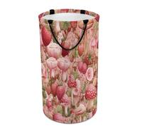 LUYYSKY Rustic Abstract Fruit Strawberries Versatile Storage Laundry Basket, Cute Cartoon Botanical Plants Strawberry Mushrooms Large Capacity Bathroom Hamper With Handle