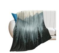 LUYYSKY Rustic Abstract Nature Mountain Landscape Flannel Blanket Bedding Sofa Decor Vintage Watercolor Misty Forest Landscape Bird Soft Warm Throw Blanket, 150x200 cm