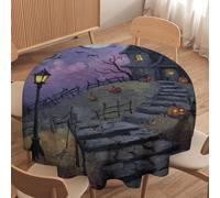 LUYYSKY Rustic Abstract Scare House Round Tablecloth Mid Century Gothic Halloween Full Moon Pumpkin Animals Bats Washable Decor for Table Cover for Kitchen-152.4" Wx152.4 L cm