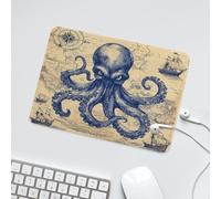LUYYSKY Rustic Abstract Sea Life Octopus Waterproof Base Mouse Pad Vintage Nautical Theme Old Map Pirate Ship Compass Desk Accessories Decor Lightweight Mouse Pad-24 x 20 CM