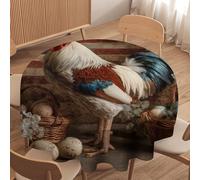 LUYYSKY Rustic Classic Animal Chicken Waterproof Round Tablecloth Retro Patriotic American Flag Daisies Flowers Animal Rooster Washable Table Cover for Kitchen-177.8" Wx177.8 L cm