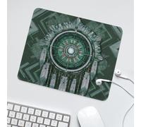 LUYYSKY Rustic Classic Dreamcatcher Pattern Non-Slip Rubber Mouse Pad Abstract Watercolor Ethnic Feathers Green Aztec Print Mouse Pads for Computers Laptop Mouse-30 x 25 CM