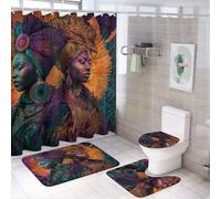 LUYYSKY Rustic Colorful Black Girl Shower Curtain Decor Set,Boho Retro African Woman Indian Mandala Paisley Feathers Bathroom Decor Sets With Rugs,Bathroom Shower Curtain Set