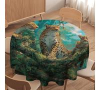 LUYYSKY Rustic Colorful Leopard Round Tablecloth Beautiful Classic Plants Tree Animal Cheetah Butterflies Washable Decor for Table Cover for Kitchen-91.4" Wx91.4 L cm