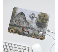 LUYYSKY Rustic Farm Rooster Sunflowers Waterproof Base Mouse Pad Abstract Farmhouse Animal Chicken Floral Windmill Desk Accessories Decor Lightweight Mouse Pad-24 x 20 CM