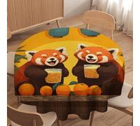 LUYYSKY Rustic Funny Red Panda Round Tablecloth Classic Modern Botanical Plants Animals Red Pandas Pattern Washable Decor for Table Cover for Kitchen-91.4" Wx91.4 L cm