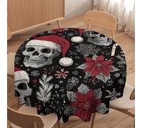 LUYYSKY Rustic Funny Skull Waterproof Round Tablecloth Classic Oil Painting Christmas Skull Skeleton Snowflake Pattern Washable Table Cover for Kitchen-152.4" Wx152.4 L cm