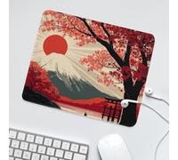 LUYYSKY Rustic Geometric Mount Fuji Non-Slip Rubber Mouse Pad Modern Abstract Japanese Red Sun Torii Plant Cherry Blossom Tree Mouse Pads for Computers Laptop Mouse-30 x 25 CM