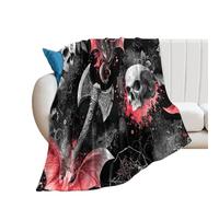 LUYYSKY Rustic Gothic Bat Skeleton Flannel Blanket Bedding Sofa Decor Beautiful Modern Halloween Night Animals Bats Spider Skull Soft Warm Throw Blanket, 100x130 cm