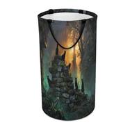 LUYYSKY Rustic Japanese Black Cats Versatile Storage Laundry Basket, Realistic Oil Painting Forest Sunset Kitten Large Capacity Bathroom Hamper With Handle