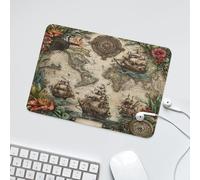 LUYYSKY Rustic Nautical Antique Map Waterproof Base Mouse Pad Classic Retro Ocean Pirate Ship Plants Flowers Compass Desk Accessories Decor Lightweight Mouse Pad-24 x 20 CM