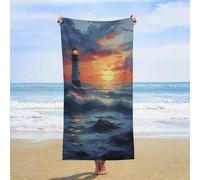 LUYYSKY Rustic Oil Painting Coastal Lighthouse Quick-Drying Beach Towel, Nautical Abstract Ocean Sunset Seagulls Travel Vacation Single Sided Pile Bathroom Towels