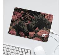 LUYYSKY Rustic Realistic Black Unicorn Non-Slip Rubber Mouse Pad Modern Vintage Fantasy Animal Unicorn Pink Flowers Mouse Pads for Computers Laptop Mouse-24 x 20 CM