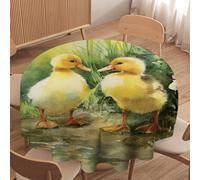 LUYYSKY Rustic Realistic Cute Duck Round Tablecloth Rustic Oil Painting Spring Plant Flowers Farm Animal Ducklings Washable Decor for Table Cover for Kitchen-127 Wx127 L cm