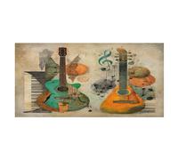 LUYYSKY Rustic Realistic Guitar Quick-Drying Beach Towel, Colorful Vintage Music Theme Instrument Piano Travel Vacation Single Sided Pile Bathroom Towels