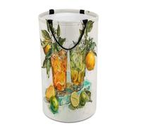 LUYYSKY Rustic Realistic Lemon Collapsible Dirty Clothes Basket, Colorful Oil Painting Tropical Fruit Lemon Drinks Print Portable Clothes Storage Basket