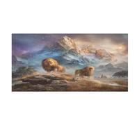 LUYYSKY Rustic Realistic Lions Absorbent Beach Towel, Oil Painting Fantasy African Savannah Wild Animal Lion Outdoor Single-Sided Velvet Beach Towel