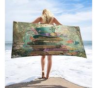 LUYYSKY Rustic Retro Fairy Tale Quick-Drying Beach Towel, Modern Vintage Enchanted Forest Clock Hat Book Animal Butterflies Travel Vacation Single Sided Pile Bathroom Towels-80 W cm x 160" L cm