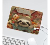 LUYYSKY Rustic Thanksgiving Cartoon Sloth Waterproof Base Mouse Pad Classic Cartoon Farm Log Cabin Barn Animal Sloth Plant Pumpkin Desk Accessories Decor Lightweight Mouse Pad-24 x 20 CM
