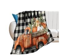 LUYYSKY Rustic Thanksgiving Old Truck Lightweight Flannel Blanket Colorful Classic Autumn Harvest Theme Plant Pumpkin Antique Truck Cozy Soft Throw Blanket, 150x200 cm