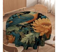 LUYYSKY Rustic Vintage Animal Bird Round Tablecloth Antique Oil Painting William Morris Botanical Flowers Washable Decor for Table Cover for Kitchen-152.4" Wx152.4 L cm