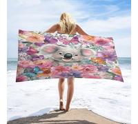 LUYYSKY Rustic Vintage Cute Koala Absorbent Beach Towel, Modern Realistic Plants Floral Animals Koalas Butterfly Pattern Outdoor Single-Sided Velvet Beach Towel-80 W cm x 160" L cm