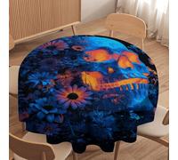 LUYYSKY Rustic Vintage Gothic Skeleton Waterproof Round Tablecloth Cool Aesthetic Skull Skeleton Daisies Flowers Animal Butterfly Washable Table Cover for Kitchen-177.8" Wx177.8 L cm