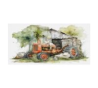 LUYYSKY Rustic Vintage Tractor Absorbent Beach Towel, Realistic American Western Farmhouse Barn Old Red Tractor Sheep Outdoor Single-Sided Velvet Beach Towel