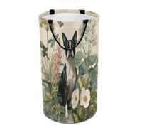 LUYYSKY Rustic Watercolor Cute Dog Versatile Storage Laundry Basket, Mid Century Classic Spring Flowers Animal Puppies Butterflies Large Capacity Bathroom Hamper With Handle